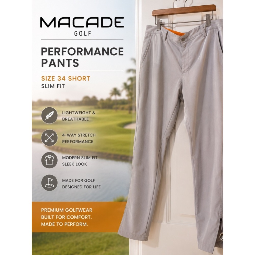 Macade Golf Performance Pants | Men's 34 Short | Slim Fit | Luxury Golfwear